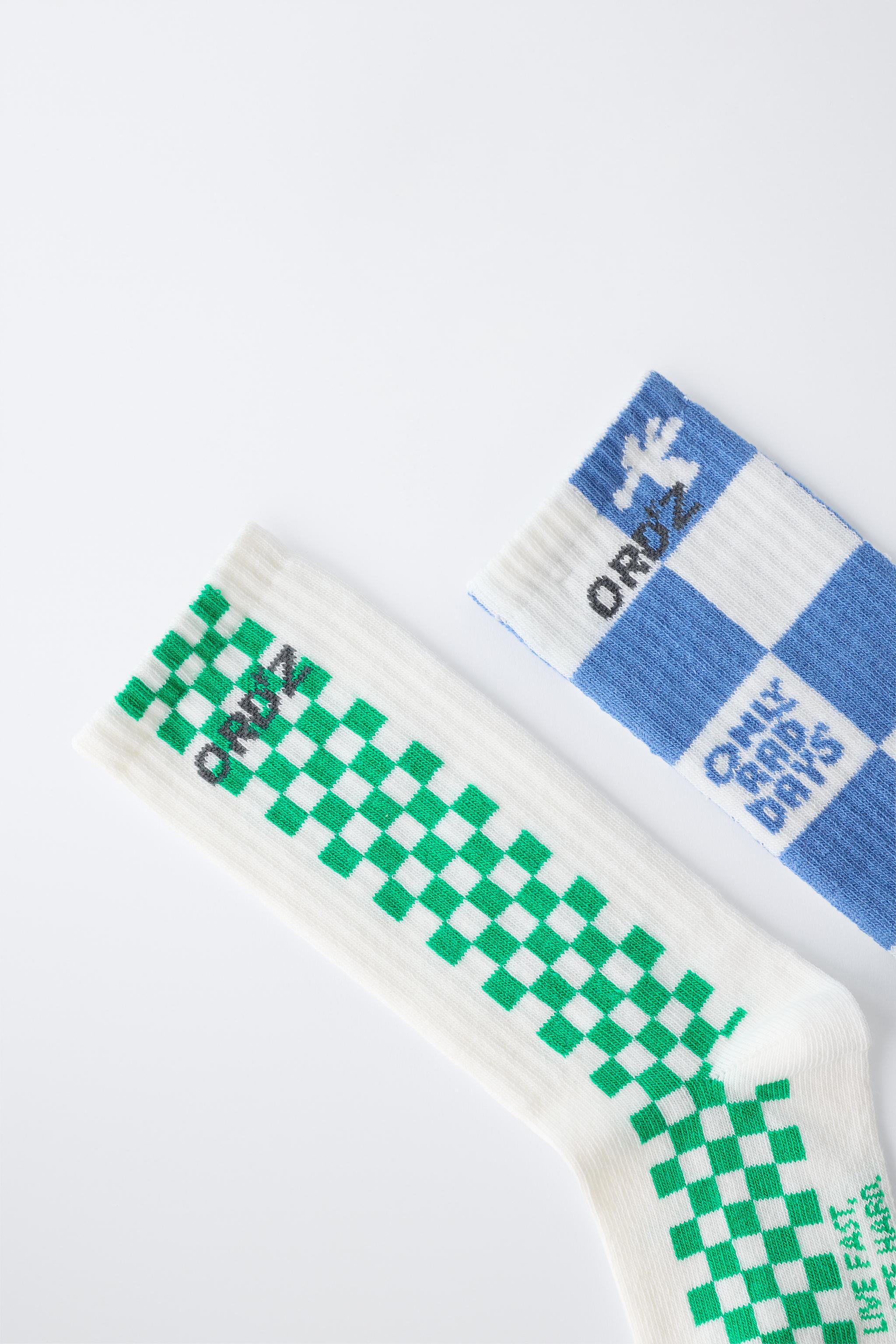 TWO-PACK OF CHECKERED LOGO HIGH SOCKS